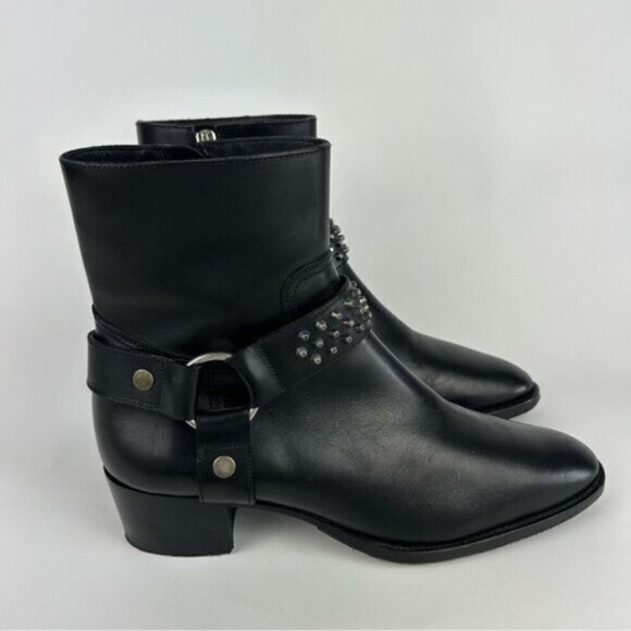 Saint Laurent Studded Black Leather Wyatt Boot Size 39 - Picture 10 of 13